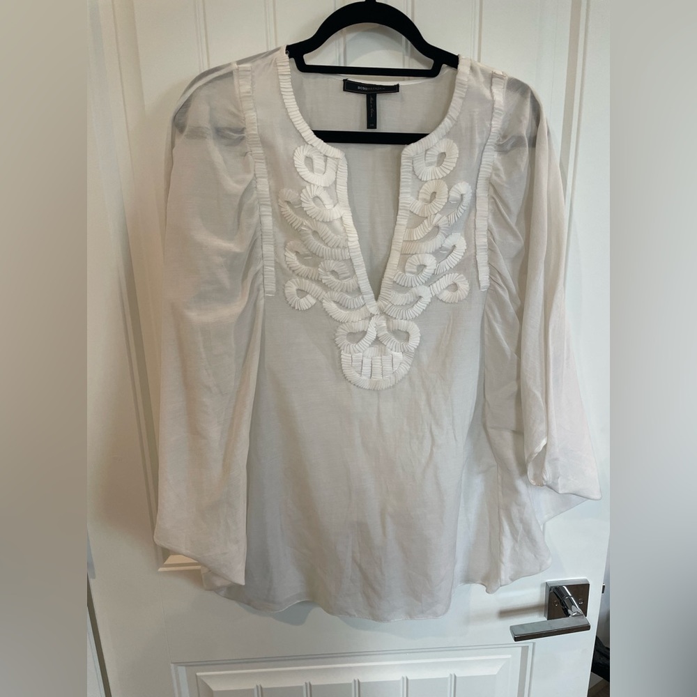 BCBG Max White Embroidered Blouse